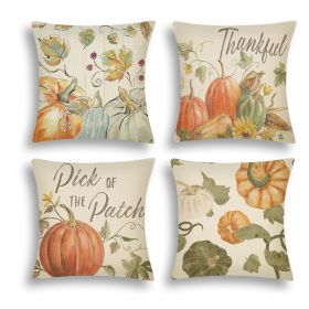 4Pcs Thanksgiving Fall Throw Pillows Cushion Case 18x18in Set Of 4 Pumpkin Watercolor Farmhouse Pillowcase For Thanksgiving Day Harvest Festival Party