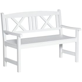 2-Seater Wooden Garden Bench, 4FT Outdoor Patio Loveseat with Unique X-Shape Back for Yard, Lawn, Porch, White