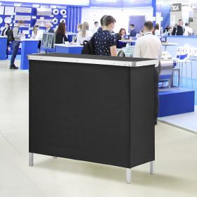 Folding Portable Bar Table, Tradeshow Podium Table For Indoor, Outdoor, Party, Picnic, Exhibition, Includes Carrying Case, Storage Shelf And  Black Sk
