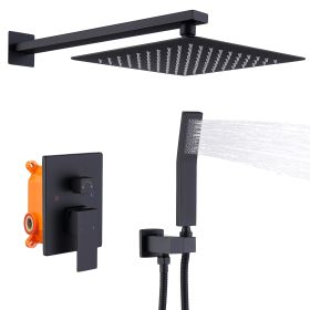 Shower System Shower Faucet Combo Set Wall Mounted With 12  Rainfall Shower Head And Handheld Shower Faucet, Matte Black Finish With Brass Valve Rough