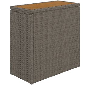 17-Gallon Small Deck Box, Wicker Outdoor Storage Box with Acacia Wood Top for Patio Cushions and Garden Tools, Teak