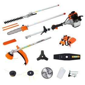 8 In 1 Multi-Functional Trimming Tool, 56CC 2-Cycle Garden Tool System With Gas Pole Saw, Hedge Trimmer, Grass Trimmer, And Brush Cutter EPA Compliant