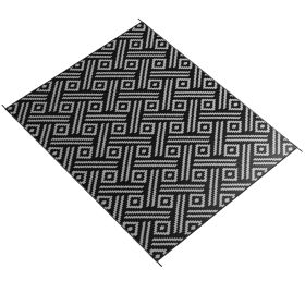 Reversible Outdoor Rug Carpet RV Camping Rugs with Carry Bag, 9' x 12', Black & Gray Geometric