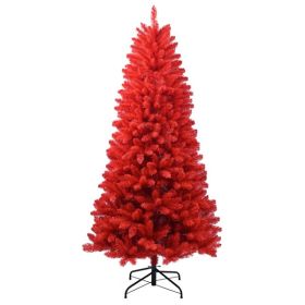 Artificial 7ft Red Christmas Tree With 1066 PVC Branch Tips, Hinged Premium & Foldable Base For Indoor Holiday Decorating