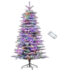 HOMCOM 6.5 Ft Pre-Lit Mountain Pine Artificial Christmas Tree, Snow Flocked Christmas Tree, Hinged Xmas Tree With 400 LED Lights And 990 Branch Tips F