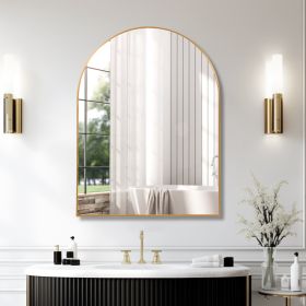 30x40 Inch Gold Metal Framed Arched Bathrrom Mirror For Wall.