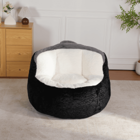 Oversized Bean Bag Chairs,Multicolor Faux Fur Couch Filled With Shredded Sponge,Large Lounger Sofa For Living Room,No Assembly Required , Black White