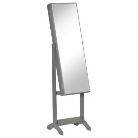 60" Full-Length Mirror Jewelry Storage Armoire w/ Lockable Door & Key, Gray