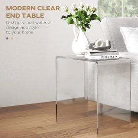 Modern Acrylic End Table, Waterfall Side Table With Rounded Edges And Storage For Small