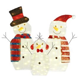 3Pcs 2D Christmas Snowman Yard Decoration Snowman Family Outdoor Decoration With 90Pcs LED Warm Yellow Lights 8 Lighting Modes IP44 Waterproof For Chr