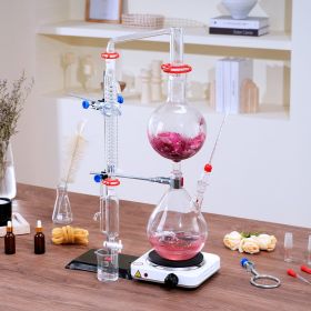 Essential Oil Distillation Kit, 2000ml Distillation Apparatus, 3.3 Boro Lab Glassware Distillation Kit With 1000W Heating Plate And 24, 40 Joint, 28 P