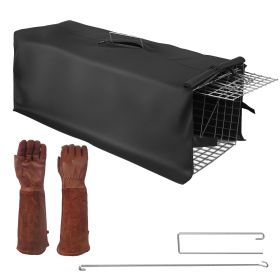 1Pc Humane Cat Trap Cage With Waterproof Cover Gloves Catch Release Live Animal Rodent Cage Collapsible Galvanized Wire For Raccoons Beavers Groundhog