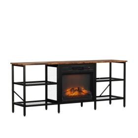 58' Weathered Wood Fireplace TV Stand Console Table With 4 Shelves, For 18' Electric Fireplace Insert