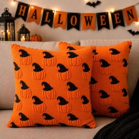 2PCS Halloween Pillow Covers, 18x18 Inch,Pumpkin Decorative, Soft Plush Faux Fur Wool Couch Cushions, For Sofa,