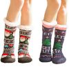 2 Pairs Thicken Knit Cozy Warm Fuzzy Slipper Socks With Non-slip Grippers, Santa and Christmas Tree