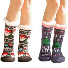 2 Pairs Thicken Knit Cozy Warm Fuzzy Slipper Socks With Non-slip Grippers, Santa and Christmas Tree