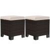 Outsunny 2 Pieces Wicker Outdoor Ottomans with Cushions, Rattan Ottoman Footrest & Side Table for Patio Yard Poolside, Cream