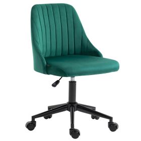Vinsetto Velvet Swivel Office Chair Mid-Back Scallop Design Home Office Green