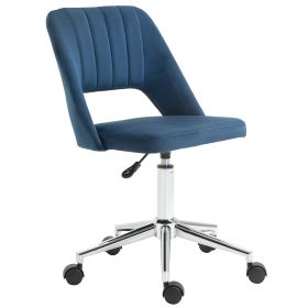 HOMCOM Executive Mid Back Office Chair Thick Padding High-End Gas Lift Sturdy Base Velvet Fabric Blue