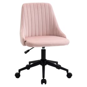 Vinsetto Velvet Swivel Mid-Back Office Chair Scallop Design Home Office Pink