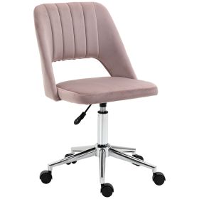 Vinsetto Velvet Home Office Chair Mid Back Swivel Scallop Design for Study Bedroom Pink