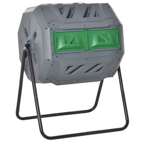 Tumbling Compost Bin Outdoor 360Ã‚Â° Dual Chamber Rotating Composter 43 Gallon, Light Gray