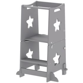Qaba 2 in 1 Toddler Tower with Safety Rail for Bathroom, Sink, Kitchen or Counter, Gray