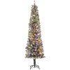 HOMCOM 7.5 ft Pencil Christmas Tree, Pre-Lit Flocked Xmas Tree with Dual Color LED Lights, 519 Tips and Metal Stand, Green