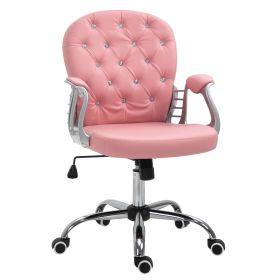 Vinsetto Vanity PU Leather Office Chair, Mid Back, Tufted Swivel Task Chair, Adjustable Height, Pink