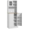 67" Freestanding Pantry, Kitchen Hutch Cabinet w/ Glass Doors & Adjustable Shelves, Microwave Cabinet for Dining Room, White