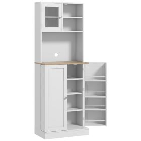 67" Freestanding Pantry, Kitchen Hutch Cabinet w/ Glass Doors & Adjustable Shelves, Microwave Cabinet for Dining Room, White