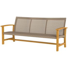 Outsunny 3-Seat Wicker Outdoor Couch Patio Sofa, Acacia Wood Patio Furniture with Steel Seat Armrests, 1000 LBS Capacity, Teak