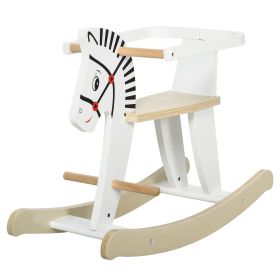 Qaba Wooden Rocking Horse, Classic Toddler Ride-On, Safe Traditional, White with Safety Bar, for 1-3 Years
