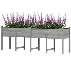 Outsunny Wooden Raised Garden Bed, Large Elevated Planter Box with Legs, Bed Liner and Drain Holes, 7.4' x 1.8' x 2.6', Gray