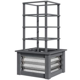 Outsunny Wooden Raised Garden Bed with Trellis, Galvanized Planter Box Elevated Garden Bed for Garden, Patio, Gray