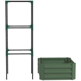 Outsunny Galvanized Planter Box, 24" x 24" x 11.75" Raised Garden Bed with Tomato Cage for Climbing Vines, Light Green