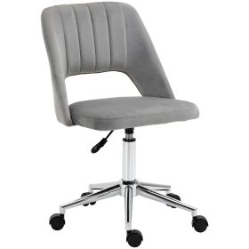 HOMCOM Executive Mid Back Office Chair Thick Padding High-End Gas Lift Sturdy Base Velvet Fabric Gray