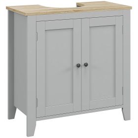 kleankin Bathroom Vanities, Pedestal Sink Cabinet with U-Shaped Cut-out and Adjustable Shelf, Gray
