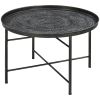 Cafe Table for Living Room, 24" Round Center Table with Hammered Tray Top and Metal Frame for Bedroom, Pewter