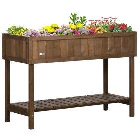 Outsunny Elevated Planter Box Stand Wooden with 8 Slots and Shelf Dark Brown for Garden Space Efficiency