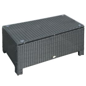 Large Rattan Coffee Table, Weather-Resistant Wicker Outdoor Side Table, Black