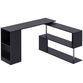L-Shaped Desk 55" 360Ã‚Â° Rotating Black Corner Computer Workstation with Storage