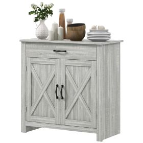 HOMCOM Farmhouse Sideboard Cabinet with Barn Doors Kitchen Buffet Cabinet with Drawer and Adjustable Shelf Stone Gray |