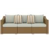Outsunny Rattan Wicker 3 Seater Patio Couch with Cushions, 2 Throw Pillows, Outdoor Furniture Rattan Sofa, Light Gray