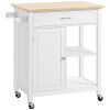 Rolling Kitchen Island, White, with Open Shelf & Storage Drawer
