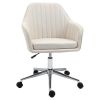 Vinsetto Velvet Swivel Office Chair, Scallop Shape, Linen Fabric, Wheels, Home Study Bedroom, Beige