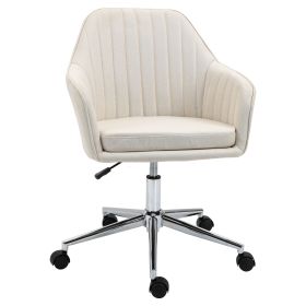 Vinsetto Velvet Swivel Office Chair, Scallop Shape, Linen Fabric, Wheels, Home Study Bedroom, Beige