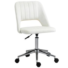 Vinsetto Mid-Back Home Office Chair, Velvet Fabric Swivel Scallop Shape Computer Desk Chair for Home Office or Bedroom, Cream White