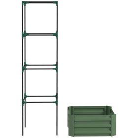 Outsunny Galvanized Planter Box 24x24x11.75 with Tomato Cage for Climbing Plants Green Raised Garden Bed