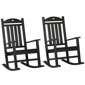 Outsunny Rocking Harmony: Black HDPE Outdoor Rocking Chair Duo with Armrests